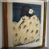 A05. Jean-Pierre Cassigneul signed and numbered print. Lady in a blue hat. 'La Camelia' 30” x 24” 